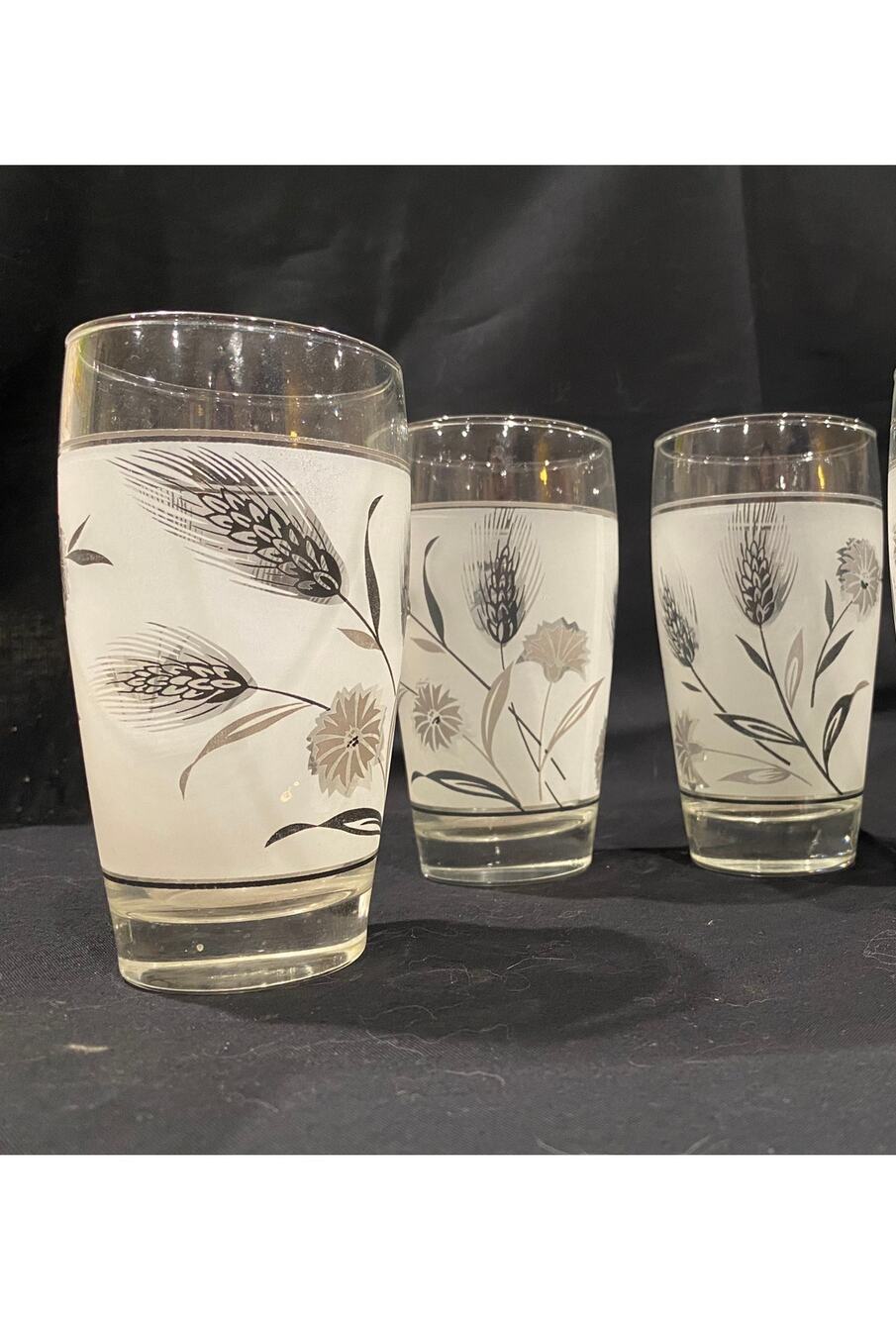 Set of 3 Vintage Libbey Wild Flower, highball glasses